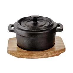 Mini-Serviertopf Mit Holzuntersetzer L 14 X B 11cm HOT IRON In Schwarz